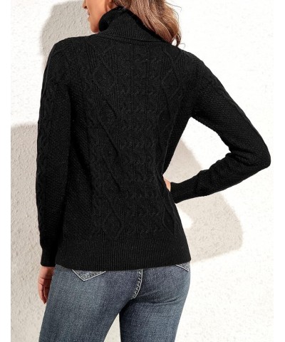 Women's Turtleneck Sweater Long Sleeve Cable Knit Sweater Pullover Tops Black $19.35 Sweaters