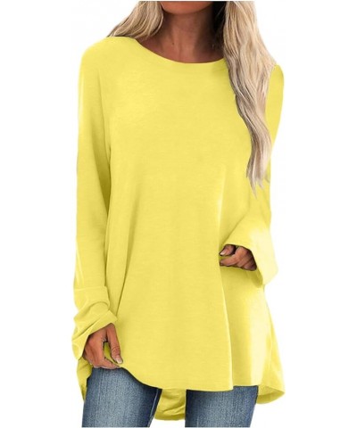 Crew Neck Shirts for Women Casual Long Sleeve Womens Blouses Tunic Lightweight Plus Size Graphic Tees for Women 2-yellow $10....