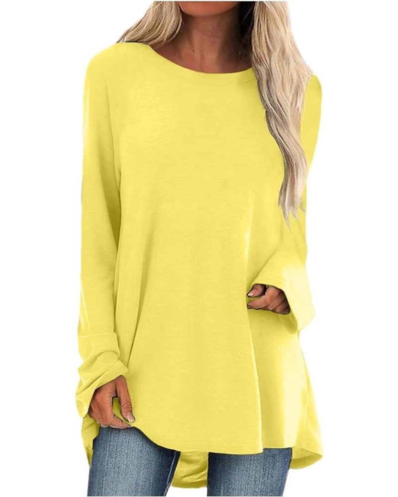 Crew Neck Shirts for Women Casual Long Sleeve Womens Blouses Tunic Lightweight Plus Size Graphic Tees for Women 2-yellow $10....