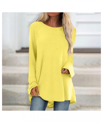 Crew Neck Shirts for Women Casual Long Sleeve Womens Blouses Tunic Lightweight Plus Size Graphic Tees for Women 2-yellow $10....