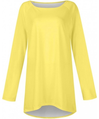 Crew Neck Shirts for Women Casual Long Sleeve Womens Blouses Tunic Lightweight Plus Size Graphic Tees for Women 2-yellow $10....