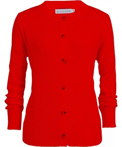 Women's Crew Neck Button Down Long Sleeve Solid Knit Classic Cardigan Sweater Red $18.69 Sweaters