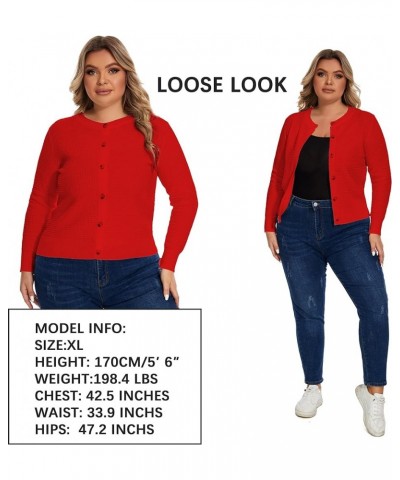 Women's Crew Neck Button Down Long Sleeve Solid Knit Classic Cardigan Sweater Red $18.69 Sweaters