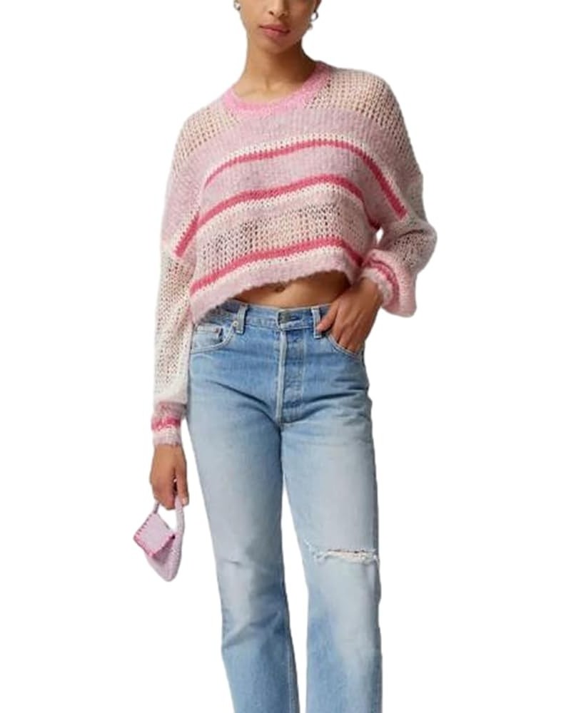 Women Colorful Striped Tassels Sweater Long Sleeve Color Block Crop Tops Corchet Knit Pullover Jumper Tops Hollow Out 77- Pin...