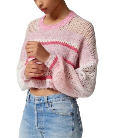 Women Colorful Striped Tassels Sweater Long Sleeve Color Block Crop Tops Corchet Knit Pullover Jumper Tops Hollow Out 77- Pin...