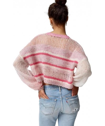 Women Colorful Striped Tassels Sweater Long Sleeve Color Block Crop Tops Corchet Knit Pullover Jumper Tops Hollow Out 77- Pin...