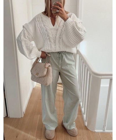 Women Y2k Stripes Lounge Pants Elastic Waist Straight Leg Trousers Casual Loose Fit Bottoms Going Out Pants I-green Thirteen ...