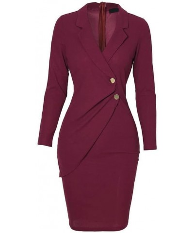 Women's Long Sleeve V Neck Work Dresses Office Business Knee Length Pencil Bodycon Dress Cocktail Party 03-burgundy $18.69 Dr...