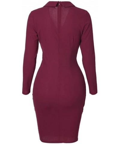 Women's Long Sleeve V Neck Work Dresses Office Business Knee Length Pencil Bodycon Dress Cocktail Party 03-burgundy $18.69 Dr...