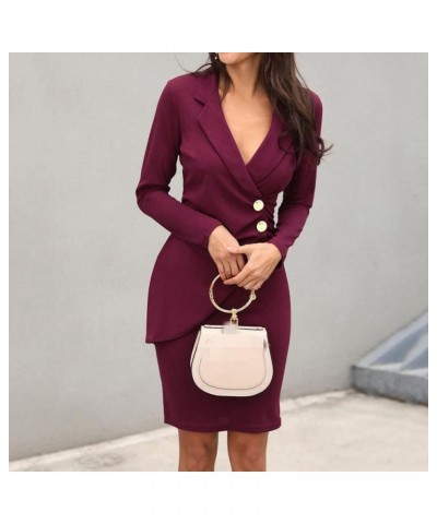 Women's Long Sleeve V Neck Work Dresses Office Business Knee Length Pencil Bodycon Dress Cocktail Party 03-burgundy $18.69 Dr...