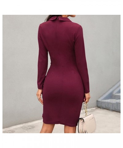 Women's Long Sleeve V Neck Work Dresses Office Business Knee Length Pencil Bodycon Dress Cocktail Party 03-burgundy $18.69 Dr...