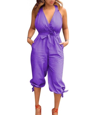 Sexyshine Women's Halter Lace Up Backless Criss Cross Casual V Neck Long Jumpsuit Rompers Overalls Purple-20180 $13.67 Overalls