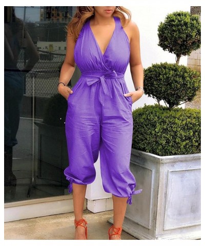 Sexyshine Women's Halter Lace Up Backless Criss Cross Casual V Neck Long Jumpsuit Rompers Overalls Purple-20180 $13.67 Overalls