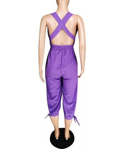 Sexyshine Women's Halter Lace Up Backless Criss Cross Casual V Neck Long Jumpsuit Rompers Overalls Purple-20180 $13.67 Overalls