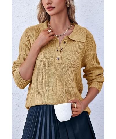 Womens V Neck Collared Sweaters Cable Knit Long Sleeve Button Down Henley Knitted Loose Pullover Jumper Tops Khaki $9.17 Swea...