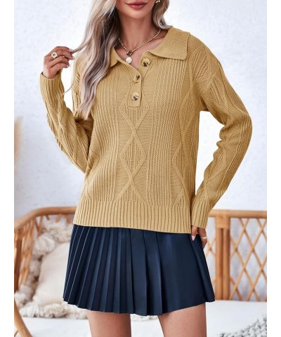 Womens V Neck Collared Sweaters Cable Knit Long Sleeve Button Down Henley Knitted Loose Pullover Jumper Tops Khaki $9.17 Swea...