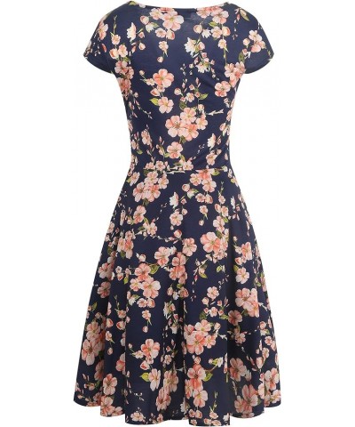 Women's Casual Dresses Criss-Cross V-Neck Floral Flare Midi Summer Dress OX233 Navy Blue Floral $19.23 Dresses