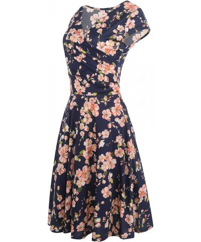 Women's Casual Dresses Criss-Cross V-Neck Floral Flare Midi Summer Dress OX233 Navy Blue Floral $19.23 Dresses