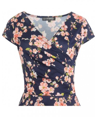 Women's Casual Dresses Criss-Cross V-Neck Floral Flare Midi Summer Dress OX233 Navy Blue Floral $19.23 Dresses