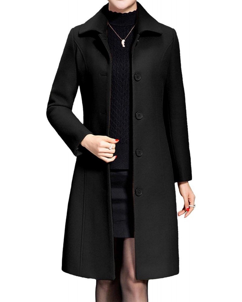 Women's Wool Pea Coat Single Breasted Long Trench Coat Dress Coat Outwear Winter Overcoat with Pockets(Black,S) $26.21 Coats