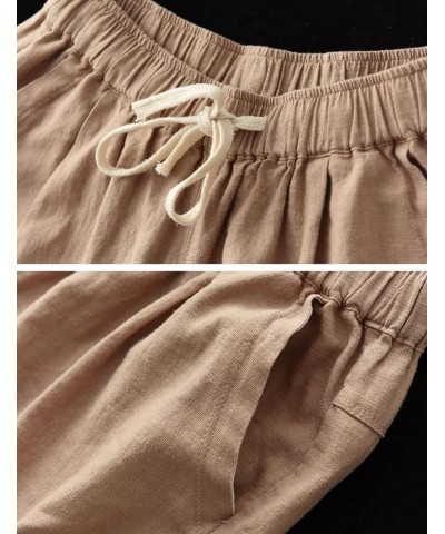 Summer Linen Cotton Casual Crop Pants with Drawstring Elastic Waist Pockets for Women Teen Girl Pink $12.82 Pants