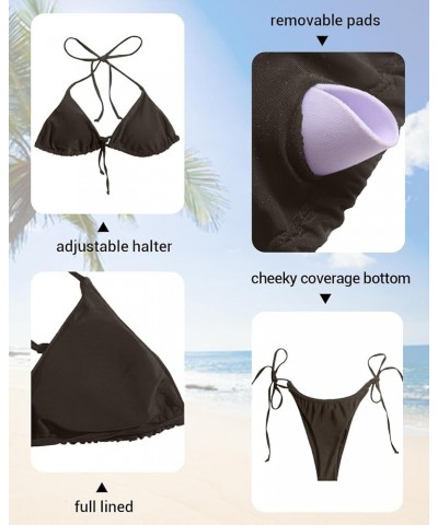 Halter Two Piece Bikini Set for Women Sexy String Swimsuit Thong Cheeky Bathing suit Triangle Swimwear Brown $17.39 Swimsuits