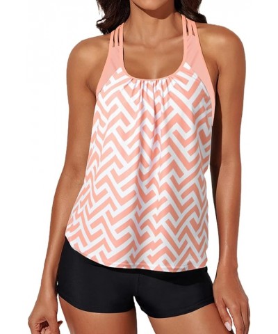 Womens Blouson Striped Printed Push up Strappy T-Back Tankini Top with Shorts(Available in Plus) Regular Pink 1010 $14.77 Swi...