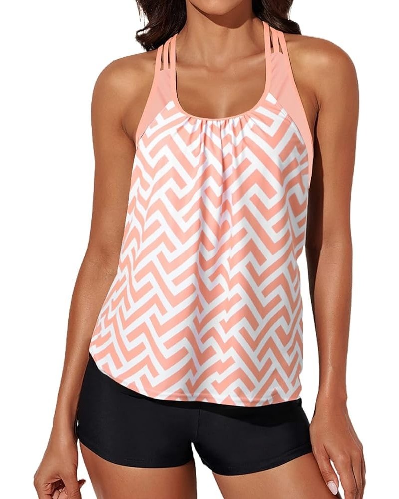 Womens Blouson Striped Printed Push up Strappy T-Back Tankini Top with Shorts(Available in Plus) Regular Pink 1010 $14.77 Swi...