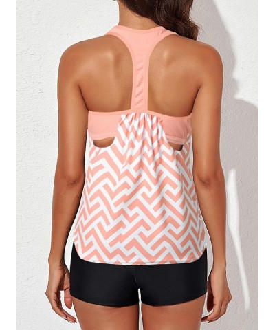 Womens Blouson Striped Printed Push up Strappy T-Back Tankini Top with Shorts(Available in Plus) Regular Pink 1010 $14.77 Swi...