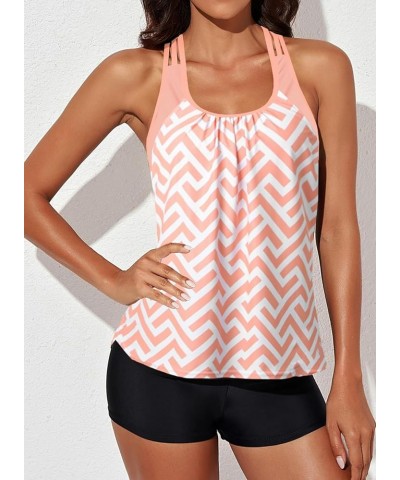 Womens Blouson Striped Printed Push up Strappy T-Back Tankini Top with Shorts(Available in Plus) Regular Pink 1010 $14.77 Swi...