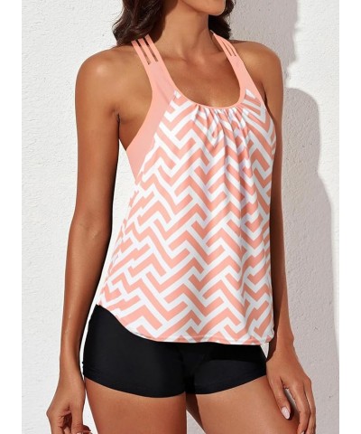 Womens Blouson Striped Printed Push up Strappy T-Back Tankini Top with Shorts(Available in Plus) Regular Pink 1010 $14.77 Swi...