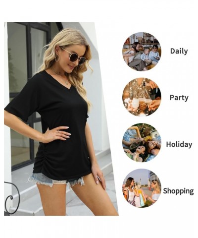 Women's Short Sleeve V Neck Pleated T Shirts Summer Loose Fit Basic Tunic with Side Shirring Casual Top Tees B-blckc Floral $...