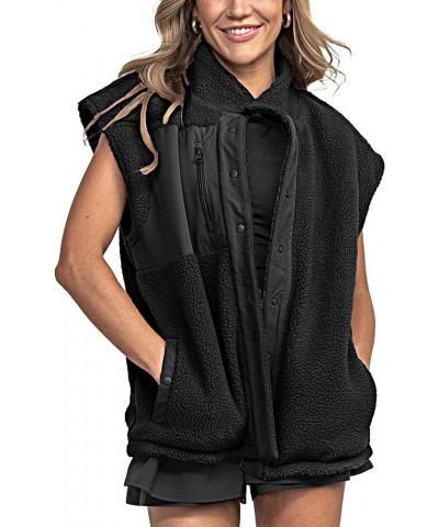 Women Fuzzy Vest Fleece Sherpa Jackets Sleeveless Button Down Outwear with Pockets Black $27.83 Vests