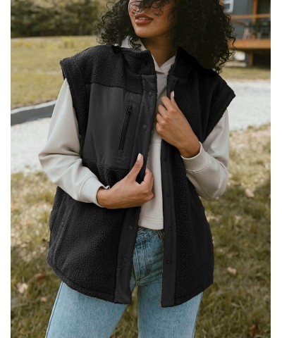 Women Fuzzy Vest Fleece Sherpa Jackets Sleeveless Button Down Outwear with Pockets Black $27.83 Vests