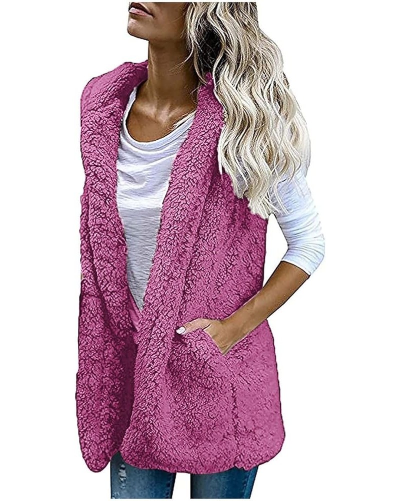 Fleece Jacket Women Sleeveless Fuzzy Fleece Vest Thermal Long Winter Open Front Coats Warm Outerwear with Pocket 15-pink $8.6...