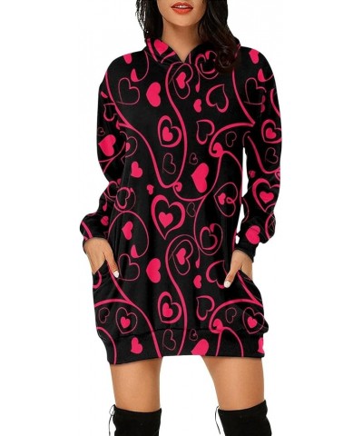 Women's Hooded Sweatshirt Lightweight Long Sleeve Pullover Heart Print Hoodie Dress with Pockets 03-pink $8.82 Hoodies & Swea...