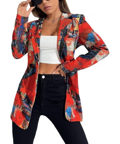 Women's Letter Graphic Print Button Front Blazer Long Sleeve Casual Jacket Multicolor $19.94 Blazers