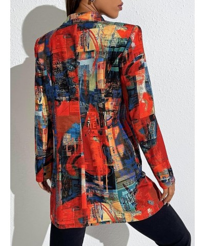 Women's Letter Graphic Print Button Front Blazer Long Sleeve Casual Jacket Multicolor $19.94 Blazers