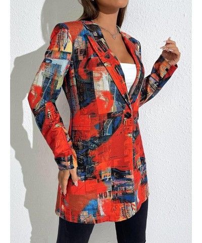 Women's Letter Graphic Print Button Front Blazer Long Sleeve Casual Jacket Multicolor $19.94 Blazers