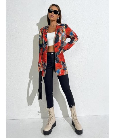 Women's Letter Graphic Print Button Front Blazer Long Sleeve Casual Jacket Multicolor $19.94 Blazers