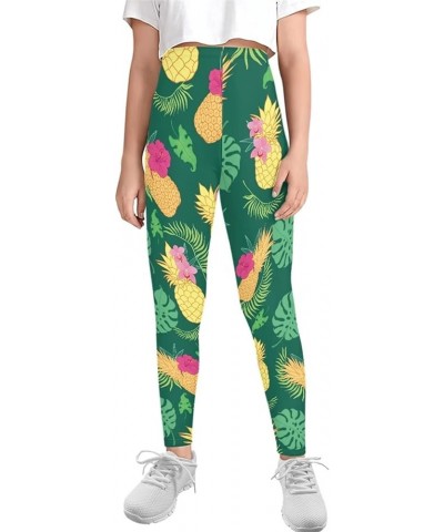 Long Yoga Leggings for Girls Activewear Running Dance Tight High Waist Pants Pineapple Green $11.25 Leggings