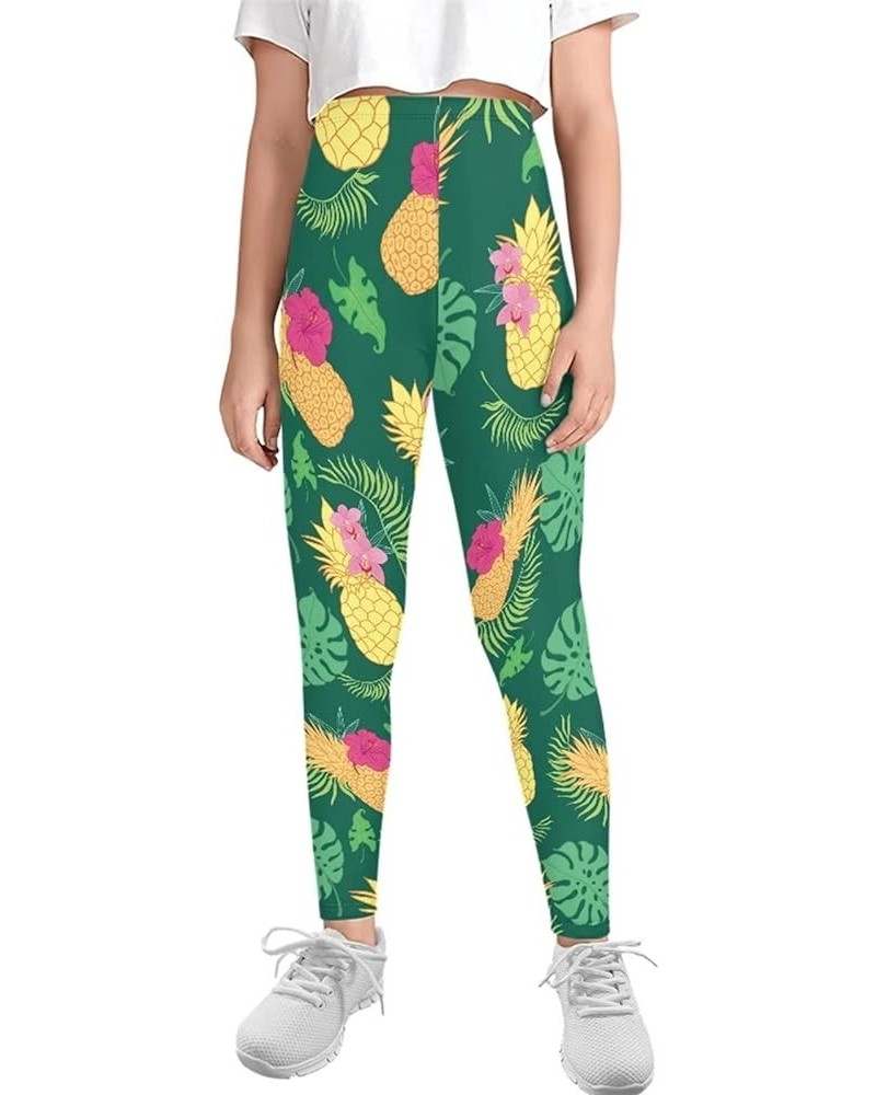 Long Yoga Leggings for Girls Activewear Running Dance Tight High Waist Pants Pineapple Green $11.25 Leggings