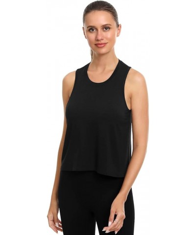 High Neck Flowy Crop Tank for Women Yoga Cropped Tank Tops Basic Sleeveless Athletic Workout Undershirt 4 Pack D-black $10.32...