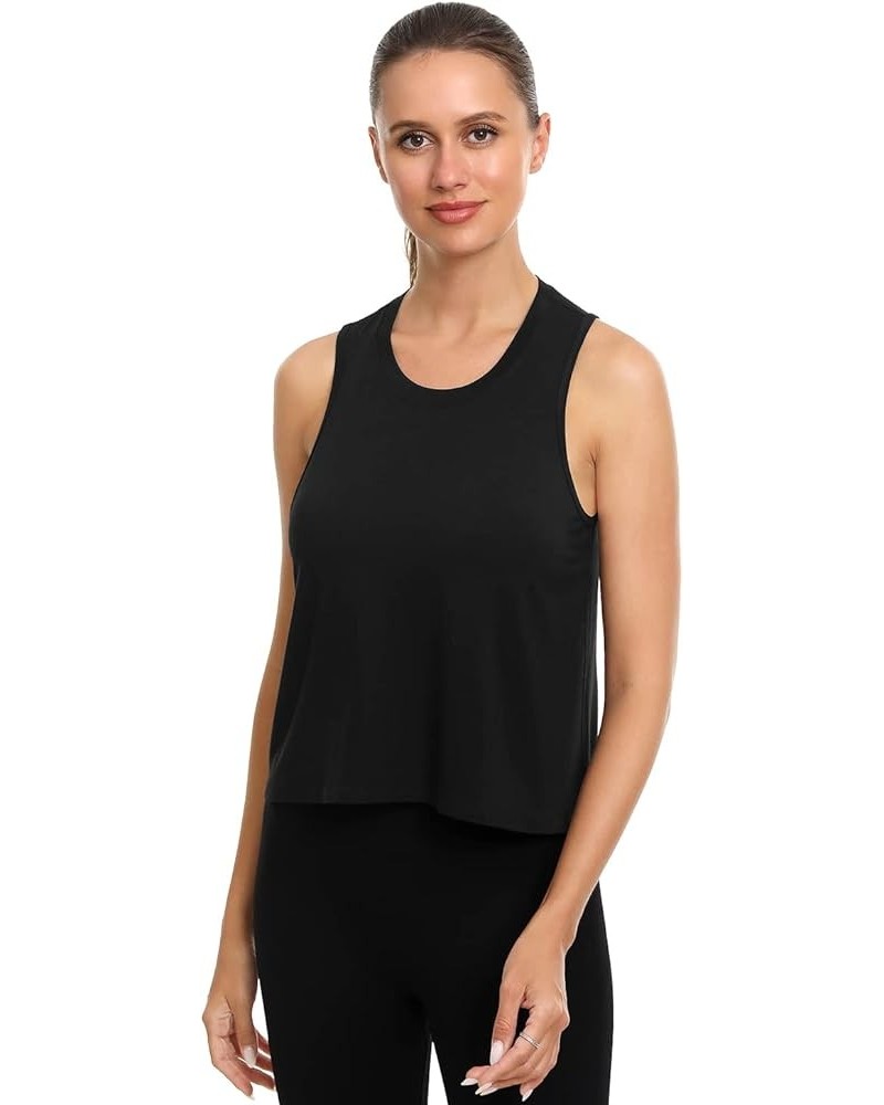 High Neck Flowy Crop Tank for Women Yoga Cropped Tank Tops Basic Sleeveless Athletic Workout Undershirt 4 Pack D-black $10.32...