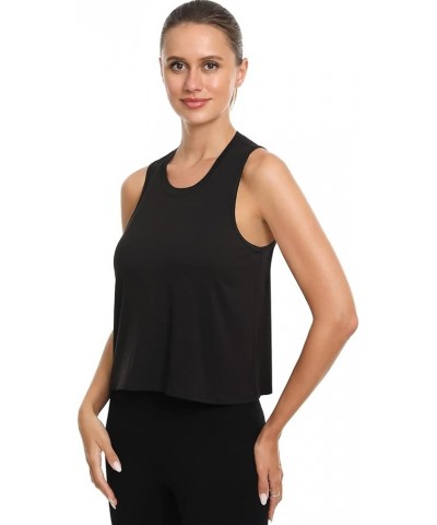 High Neck Flowy Crop Tank for Women Yoga Cropped Tank Tops Basic Sleeveless Athletic Workout Undershirt 4 Pack D-black $10.32...