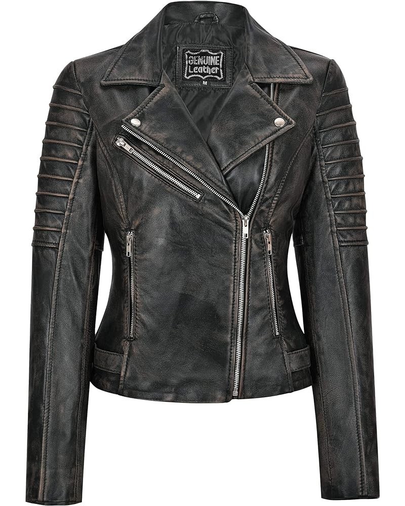 Women Lambskin Leather Jacket Bomber Motorcycle Biker Real Leather Jacket Black $45.60 Coats