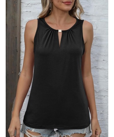 Womens Crewneck Keyhole Tank Tops Sexy Summer Sleeveless Tops Casual Loose Fit Shirts 2024 B Black No Seam Front $14.74 Tanks