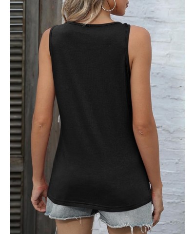 Womens Crewneck Keyhole Tank Tops Sexy Summer Sleeveless Tops Casual Loose Fit Shirts 2024 B Black No Seam Front $14.74 Tanks