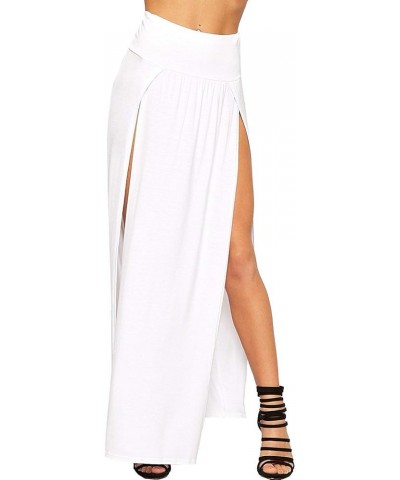 Womens Double Split Maxi Long Skirt Ladies Plain Basic Two Side Slit 4-22 White $9.89 Skirts