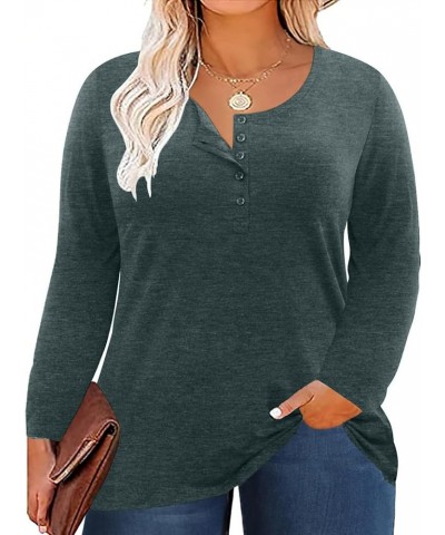 Women's Plus Size Shirt Henley Neck Button up Long Sleeve Round Neck Top Basic Ladies Loose Fit T Shirt 01-dark Green-1 $9.68...